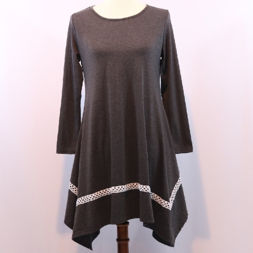 Gray Handkerchief Hem Tunic Dress, Medium - Picture 1 of 5